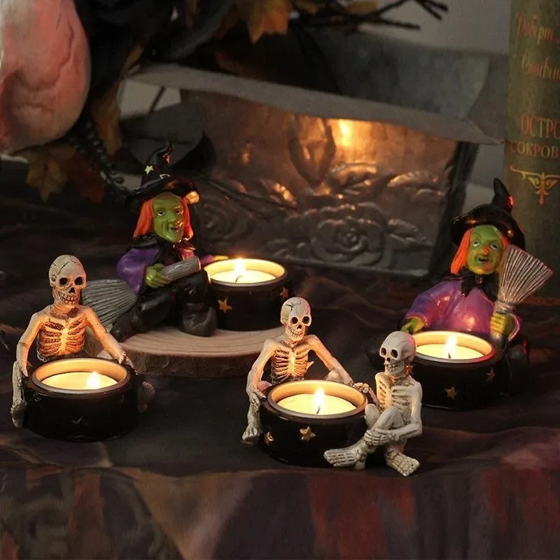 Soporte de calavera para vela tipo theelamp en decoración de Halloween