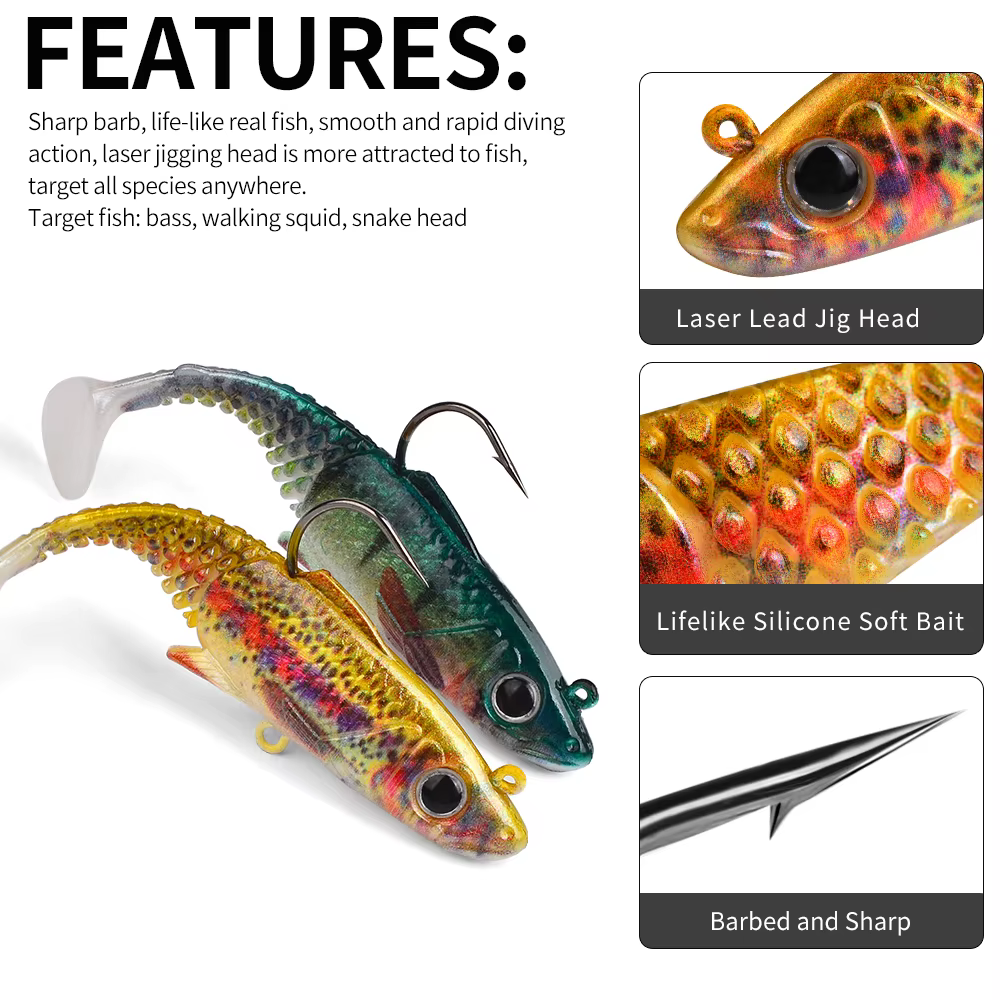 PROBEROS Señuelo cola T suave – Wobbler Walleye, Perch, Bass, Pike - imagen 4