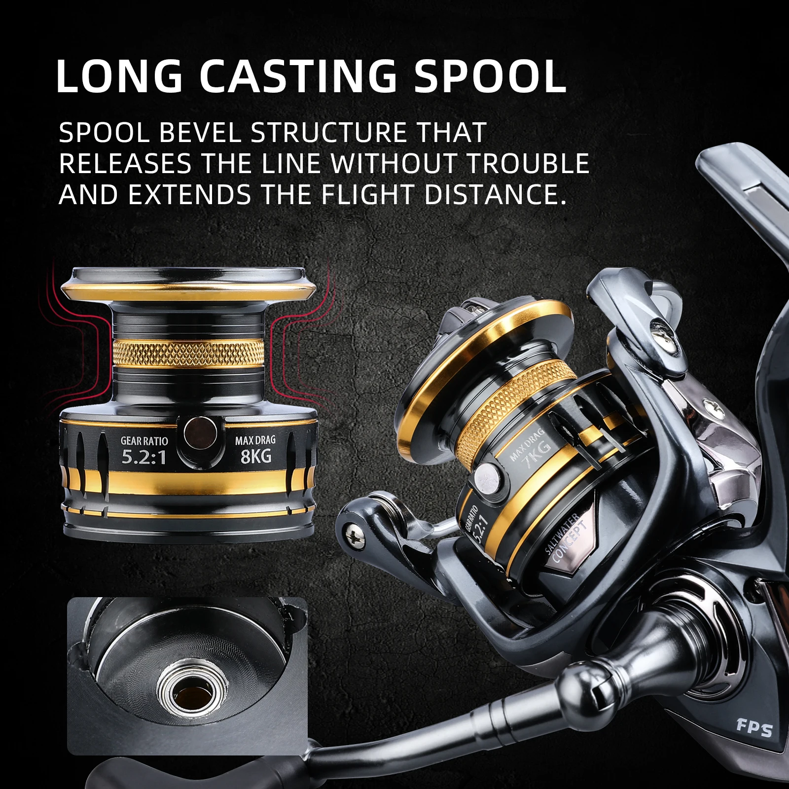 Bearking 12 kg Carrete spinning agua salada - 9+1 rodamientos 5.2:1 - imagen 3