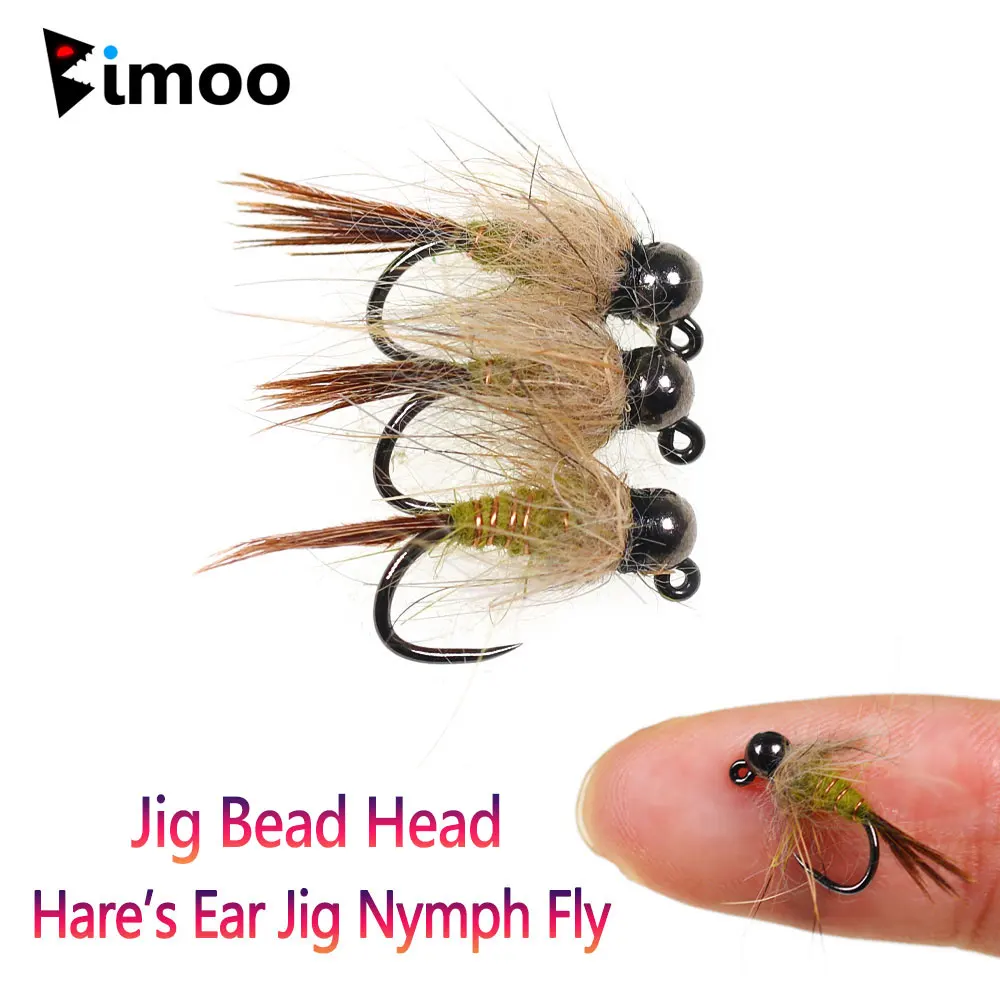 Bimoo Jig Ninfa Euro Tungsteno Oreja de Liebre Mosca Sin Púas Hundida - imagen 3