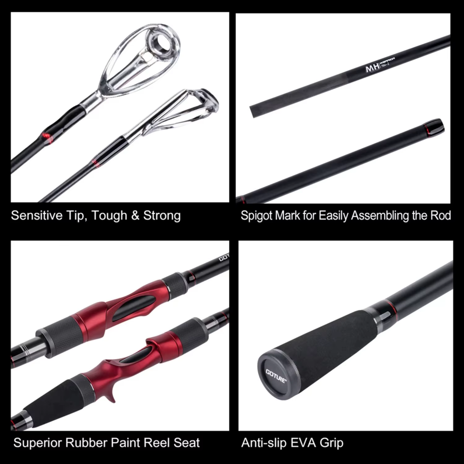 Caña Spinning Goture Fibra de Carbono – para Pesca Salada y Dulce - imagen 4