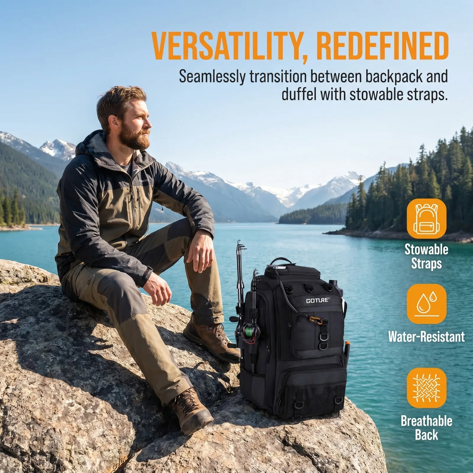 Mochila de Pesca Goture con Nevera Aislada y Soportes para Cañas - imagen 3