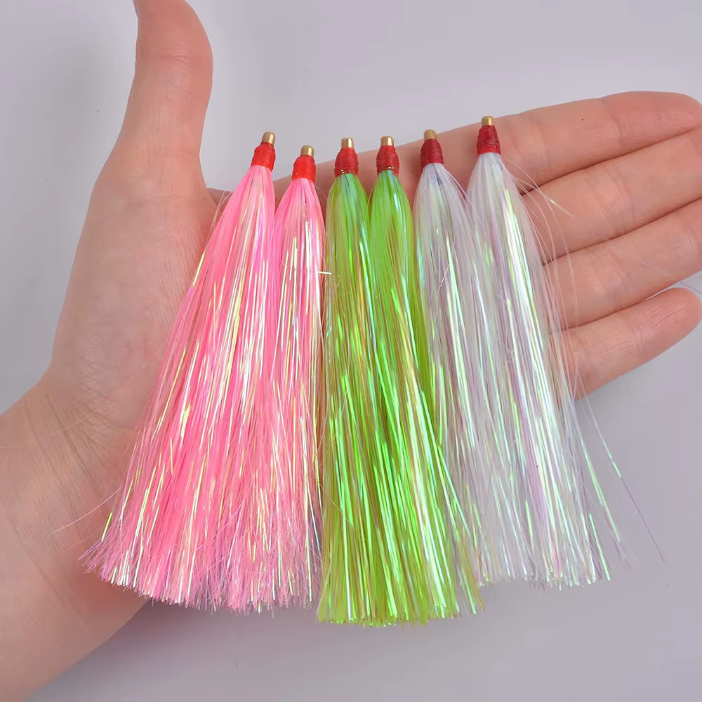 Señuelo curricán bucktail con faldas teaser Mylar Flash para lubina - imagen 3