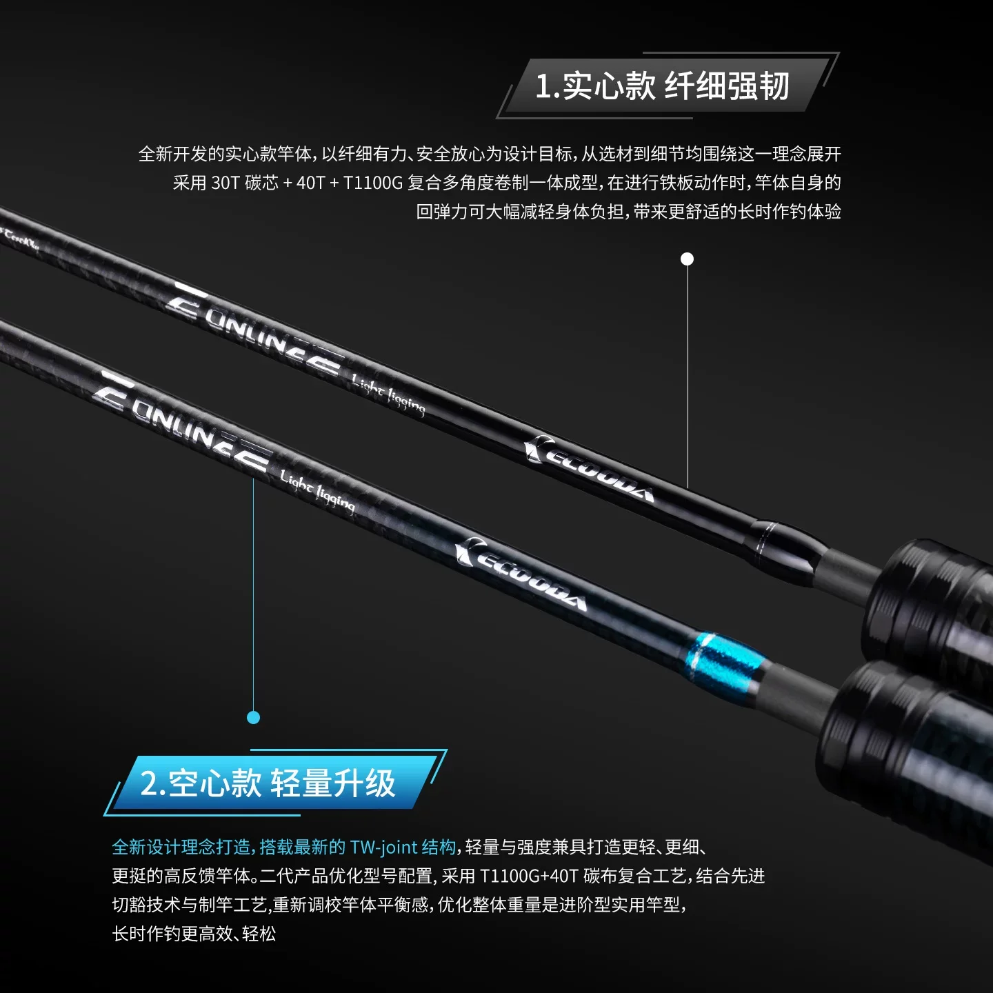 Caña de jigging ligero ECOODA EELJ II – carbono sólido FUJI - imagen 4