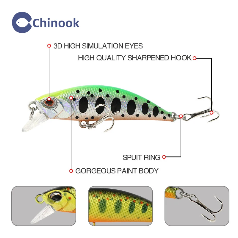 CHINOOK Minnow Wobblers 50mm Señuelos Artificial para Lubina - imagen 2