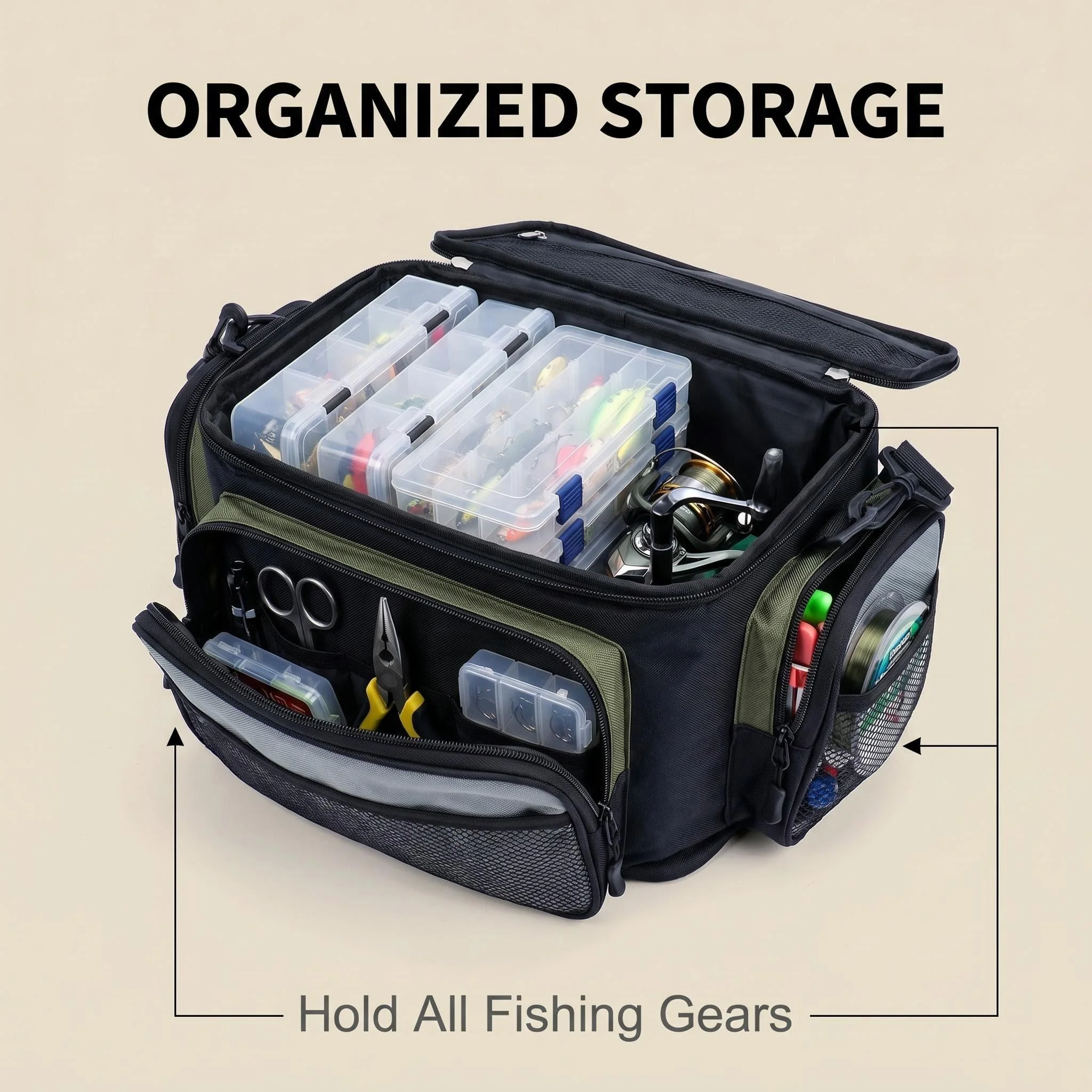 Bolsa de pesca impermeable HIRISI Oxford para carretes y accesorios - imagen 4
