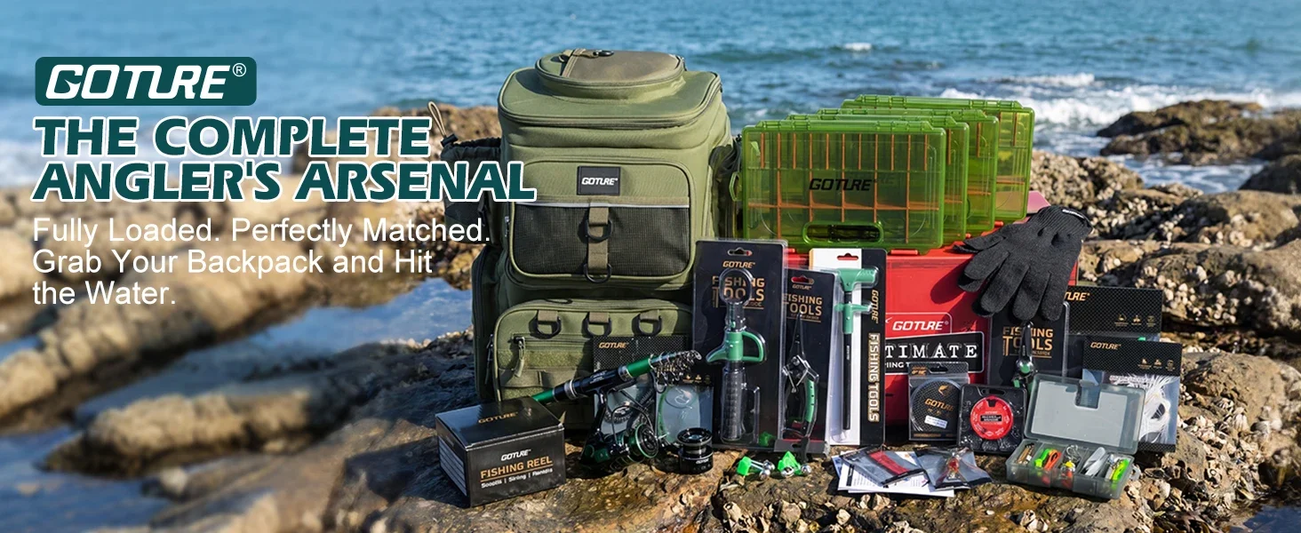 Combo listo para pesca con mochila y accesorios
