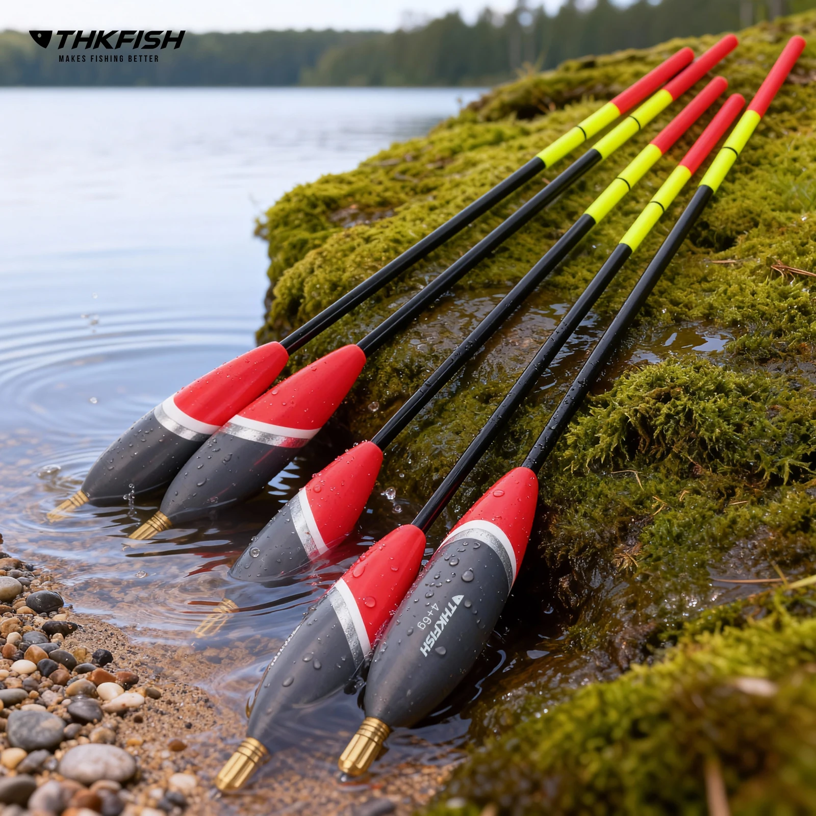 Set de cinco flotadores THKFISH de madera balsa con diferentes tamaños y pesos