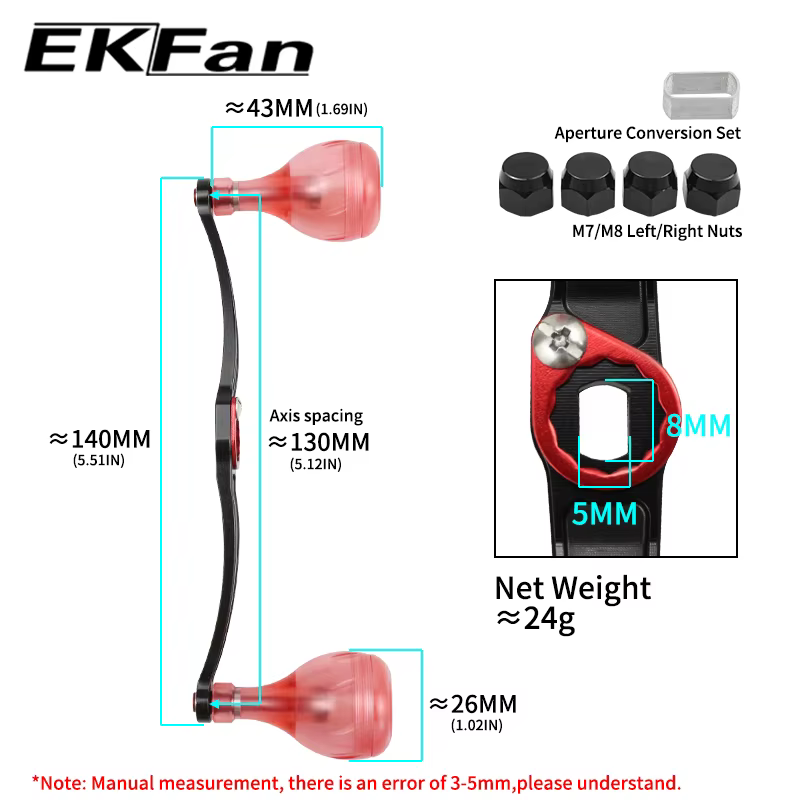 EKFAN Carrete ultraligero de pesca 140mm – Mangos aleación, perillas acrílicas - imagen 2