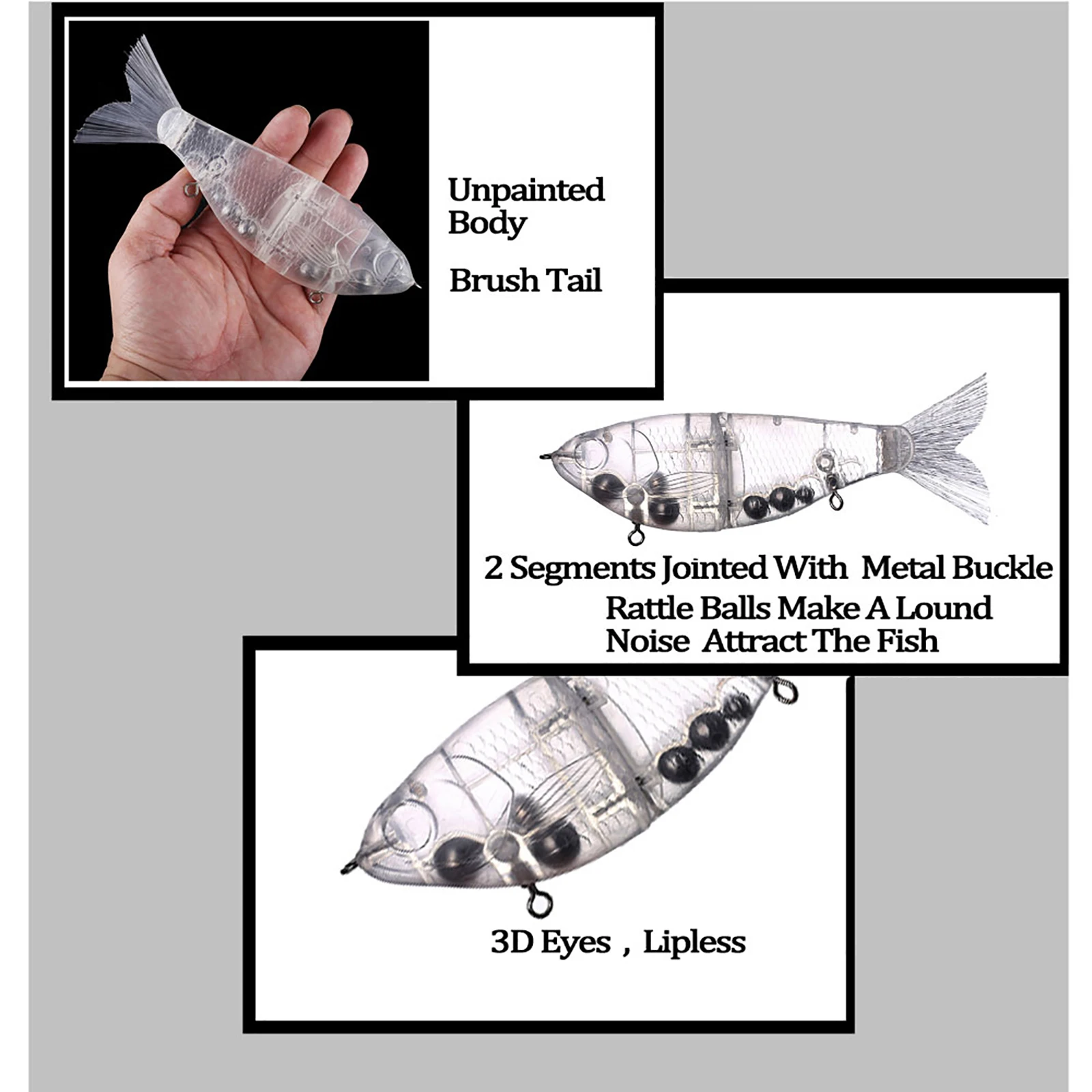 Chan'sHuang Swimbait sin pintar, cola de cepillo, que se hunde - imagen 2