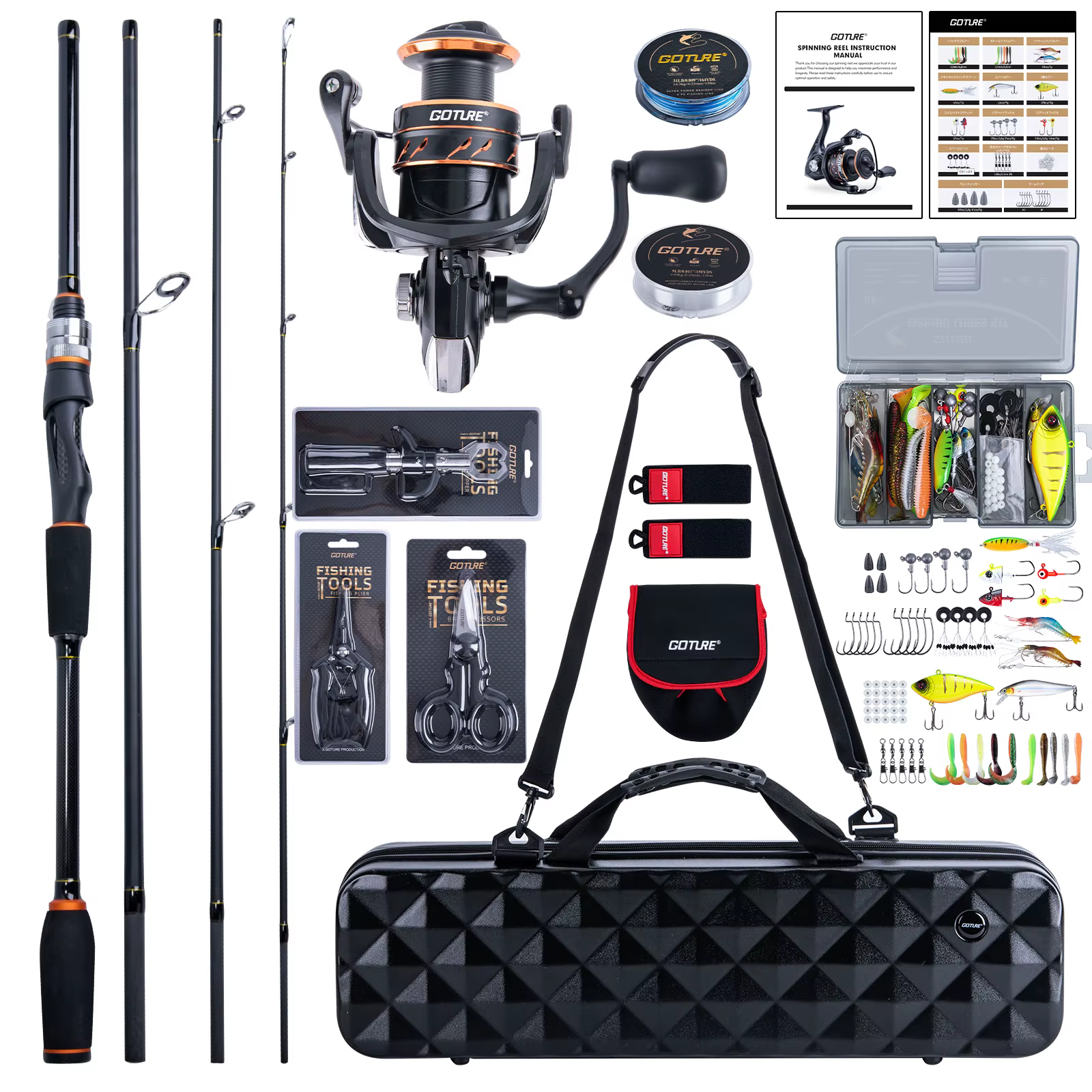 Goture Kit de Viaje 4 Cañas de Carbono Spinning + Carrete y Señuelos - imagen 3