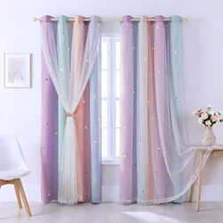 Cortinas arcoíris infantiles con estrellas y ojales antiguos