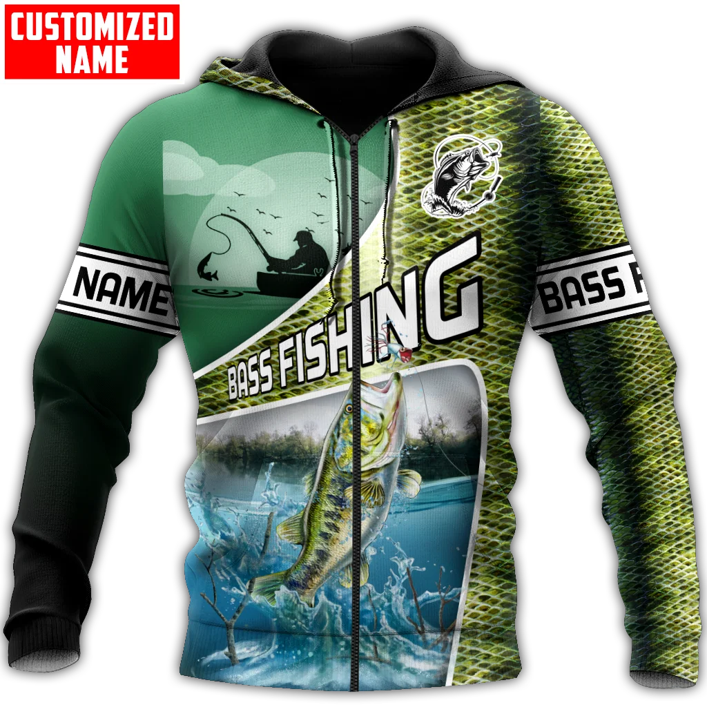 Sudadera Bass Fishing estampado 3D – Capucha con cremallera para hombre - imagen 3
