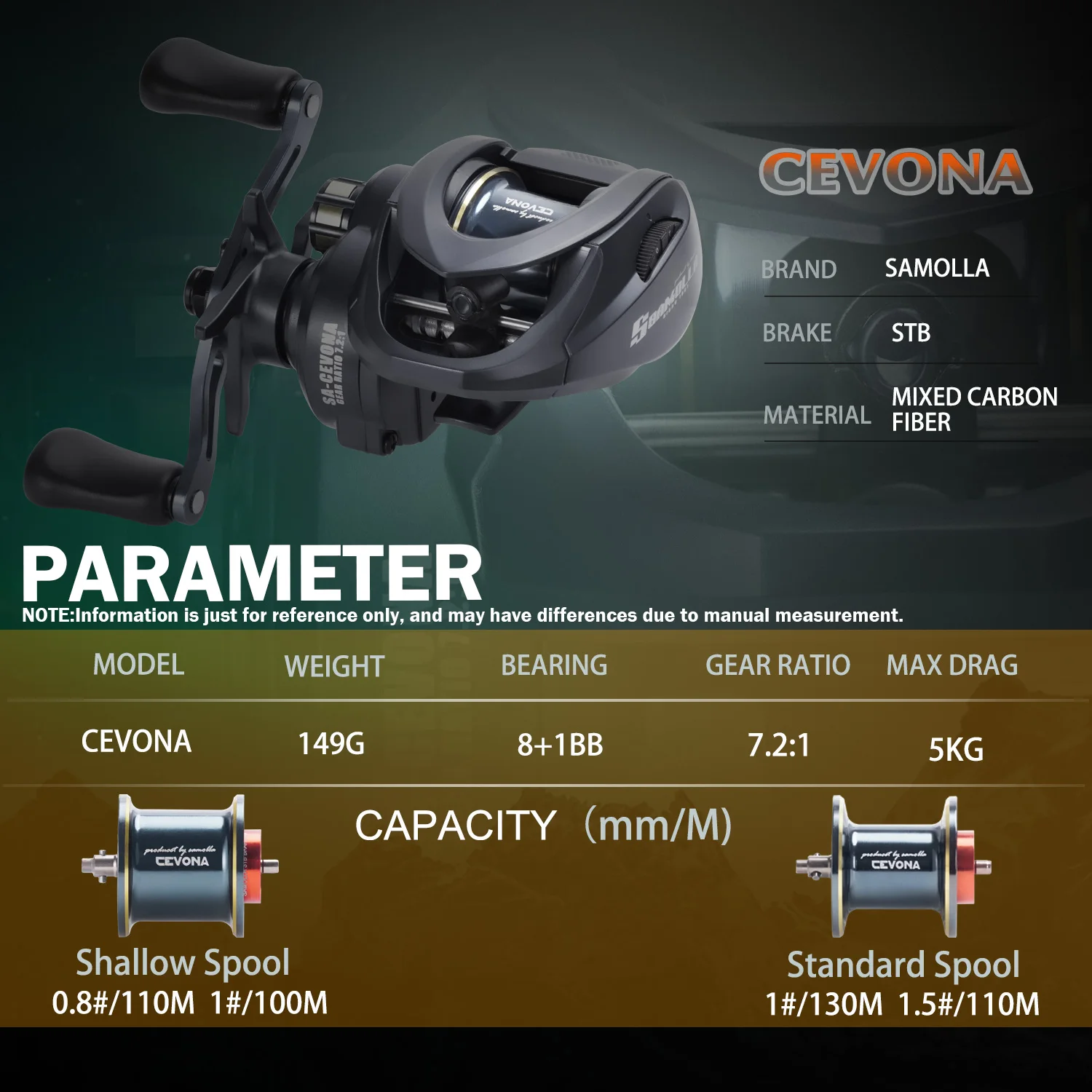 Carrete Baitcaster ultraligero con freno SAMOLLA para agua salada - imagen 3