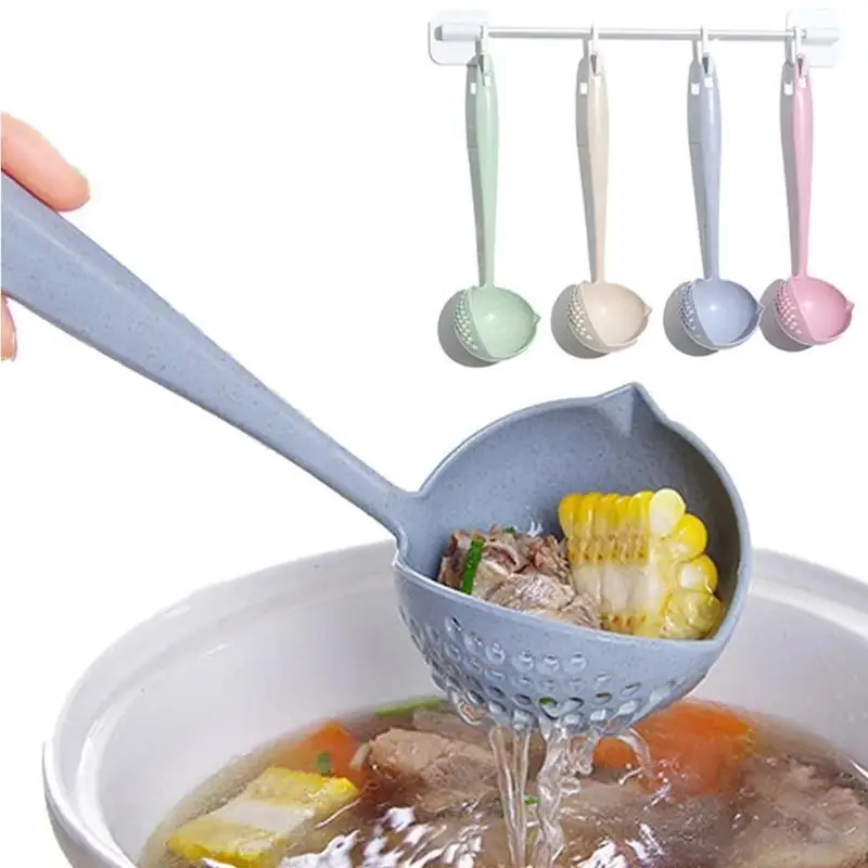 Cuchara de sopa 2 en 1 con filtro malla y mango largo Hierba de trigo - imagen 3