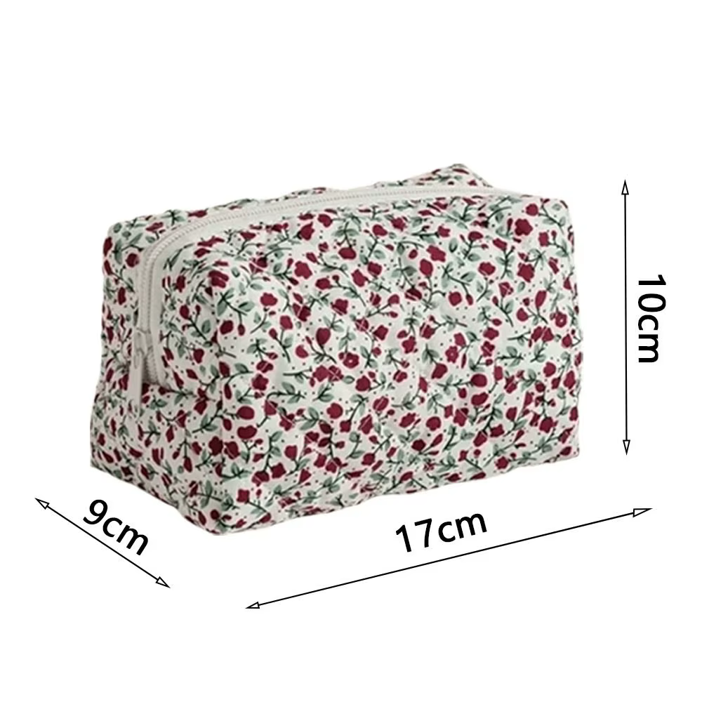 Bolsa de maquillaje portátil acolchada con estampado floral
