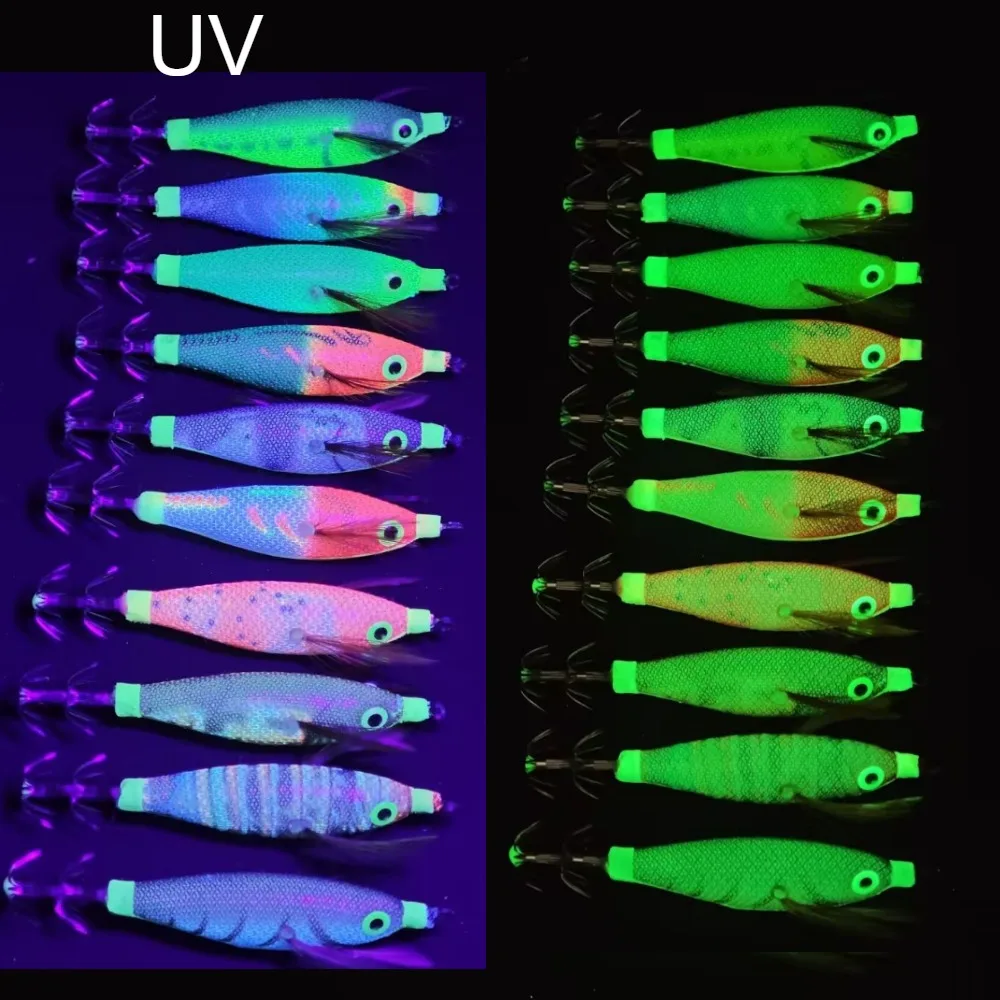 Señuelos Egi luminosos para calamar de 8 cm – camarón madera - imagen 2
