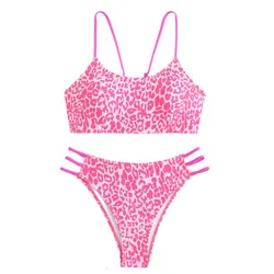 Bikini estampado leopardo con aberturas sexy para mujer