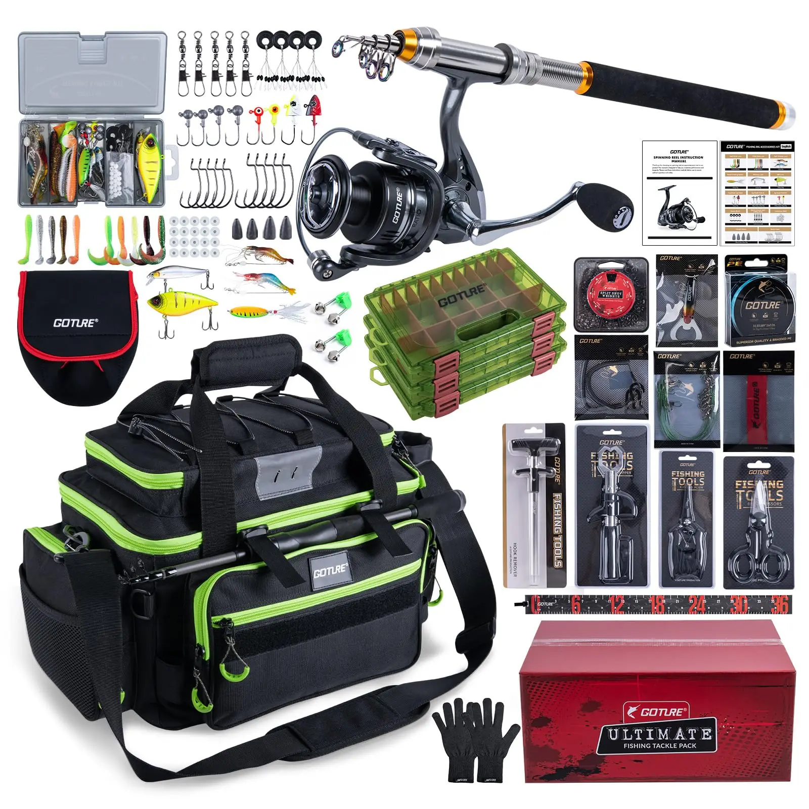 Goture Kit de Pesca Portátil con Caña Telescópica y Señuelos
