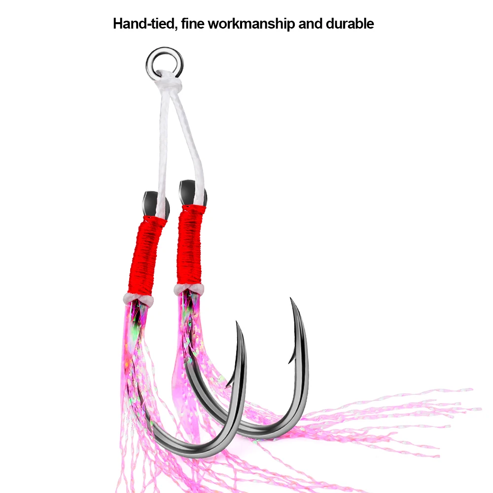 Anzuelos Jigging Lento dobles de acero carbono con púas Proberos Plumas - imagen 4
