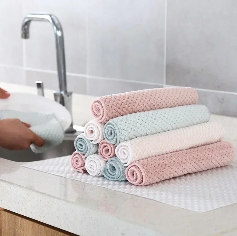 Paños de cocina de microfibra absorbentes en color verde y rosa