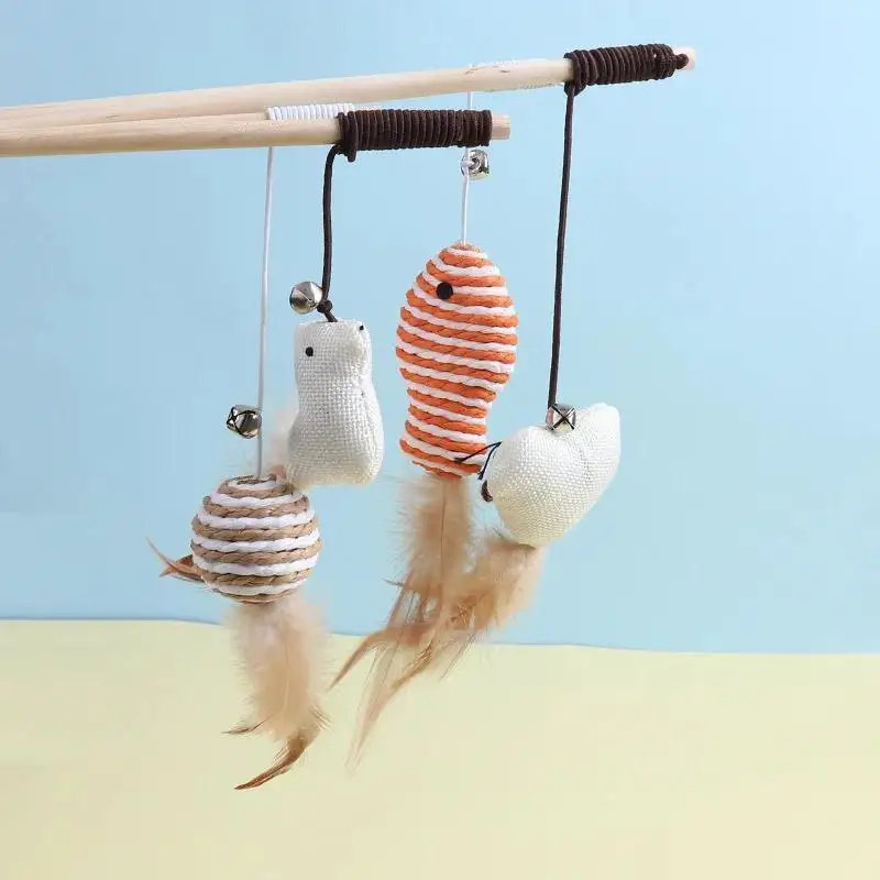 Juguete interactivo varita ratón para gatos con plumas y cascabel - imagen 5