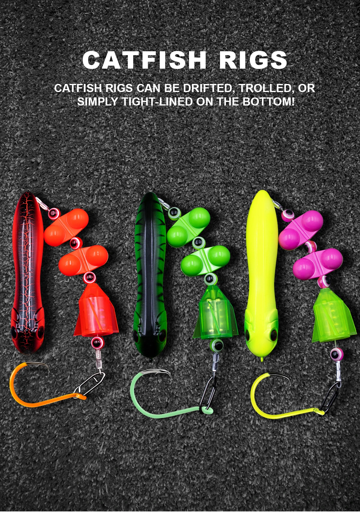 Juego de cañas y aparejos para bagre con colores