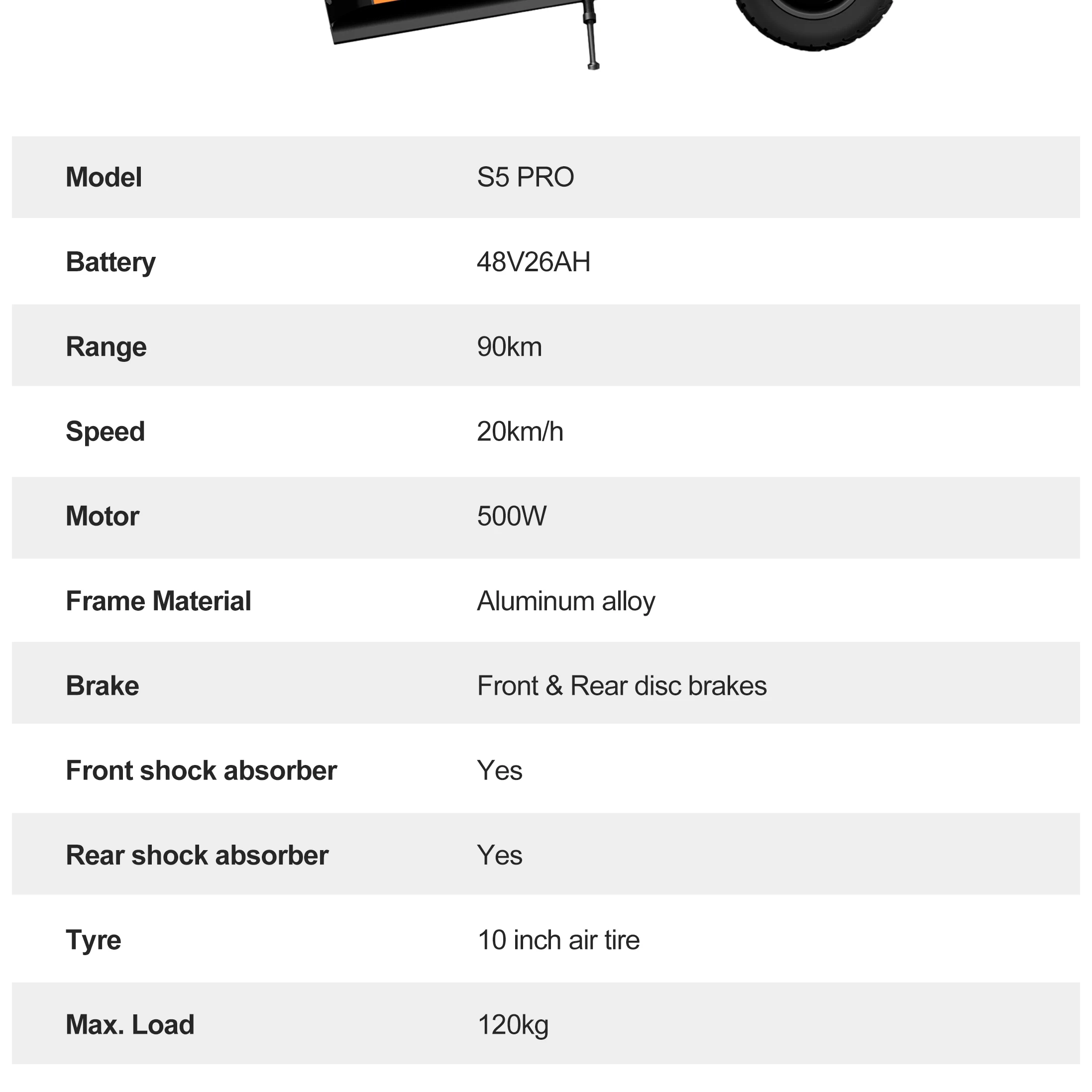 Detalle de neumáticos de 10 pulgadas del JOYOR S5 PRO