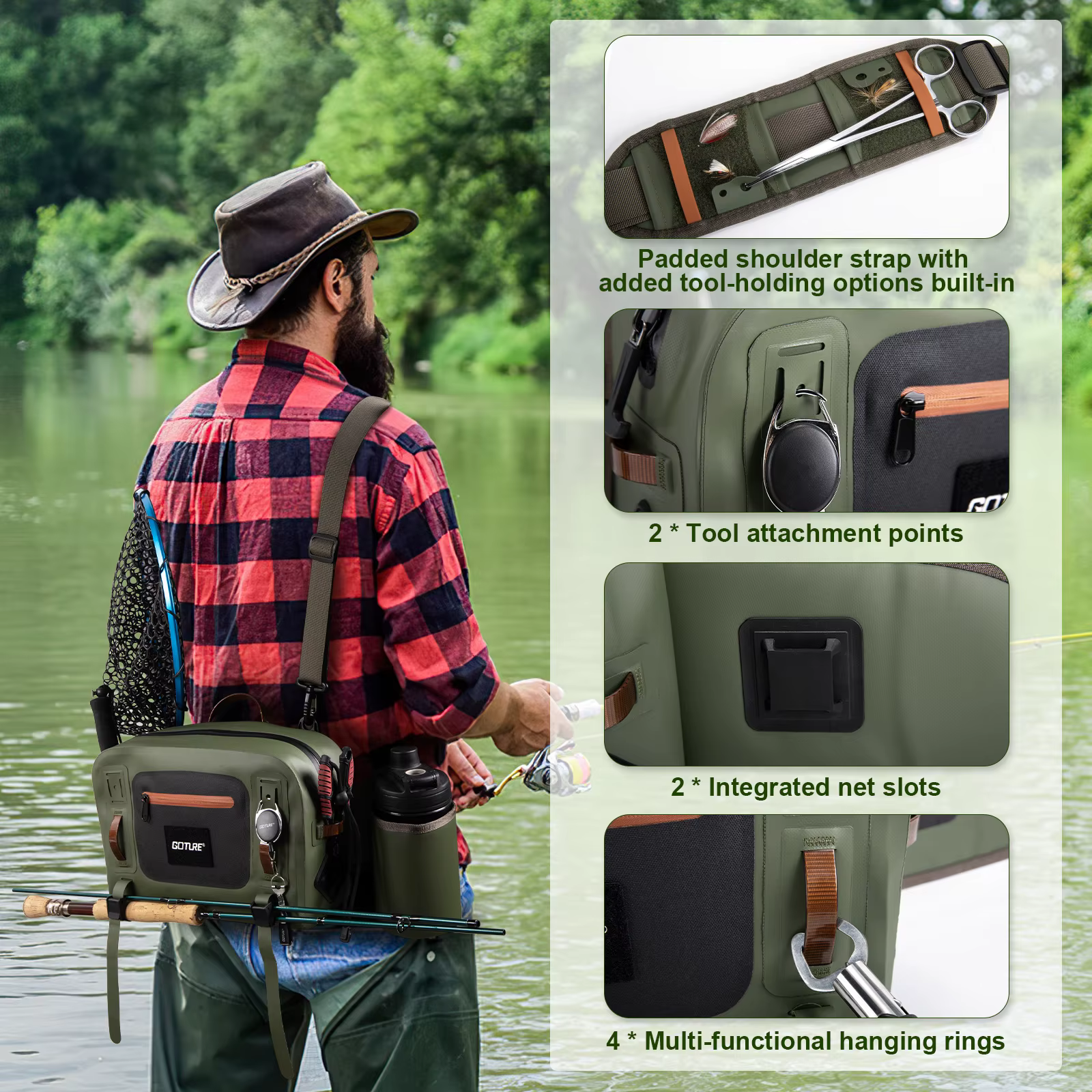 Bolsa de Pesca Goture Impermeable – Ultraligera con Soporte Cañas - imagen 4