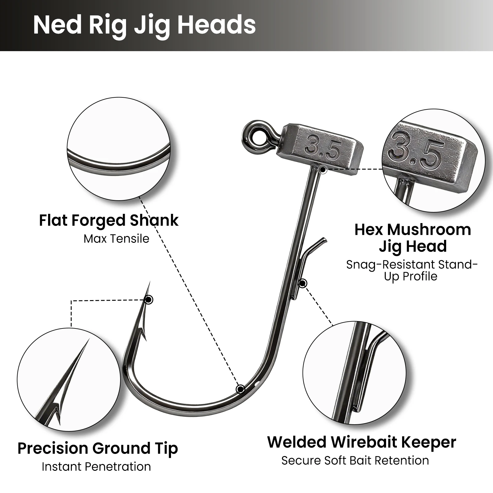FishTrip Ned Rig Jig Heads – anzuelo tipo hongo para vinilo - imagen 2