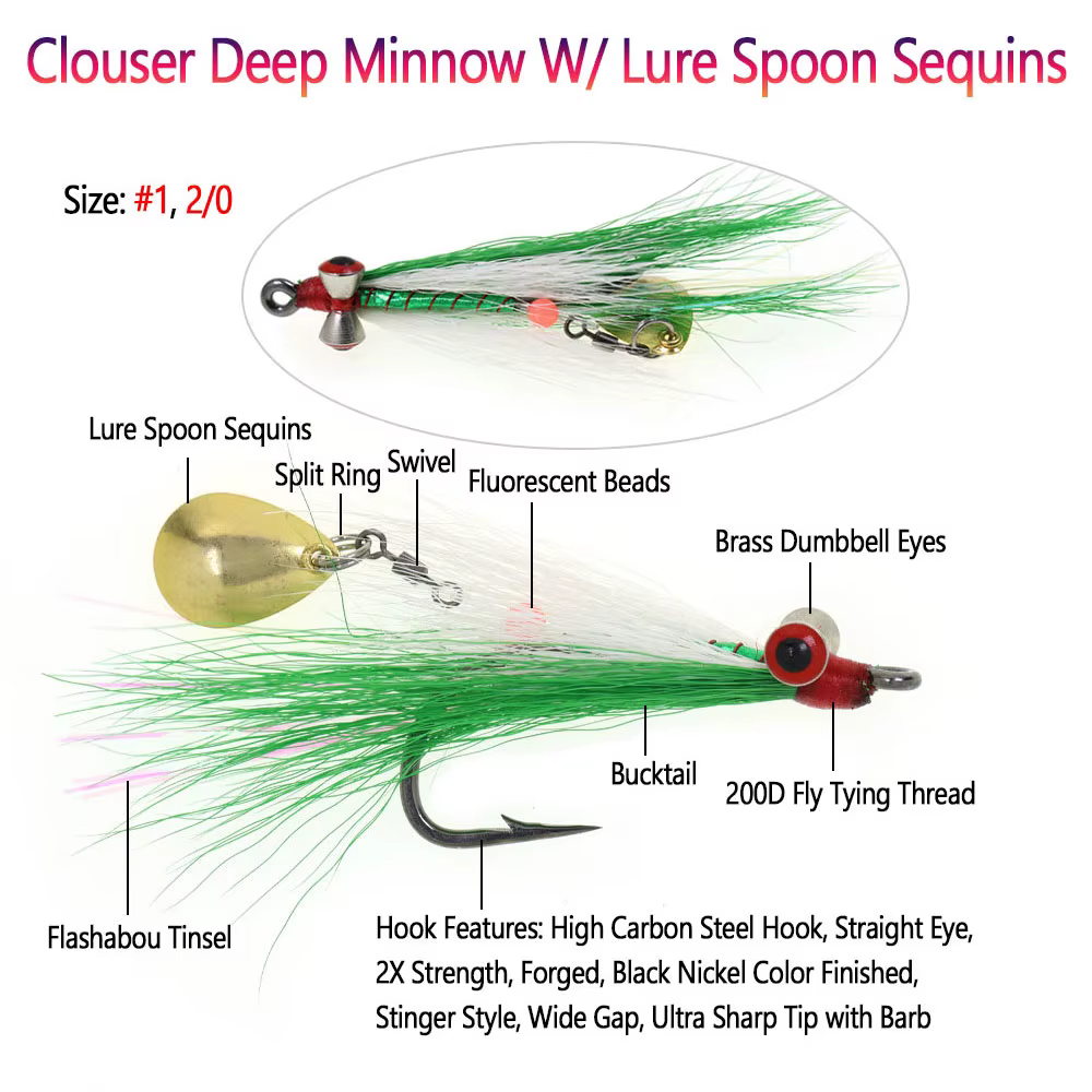 Clouser Minnow Bucktail – Streamer profundo para lucio y lubina - imagen 3