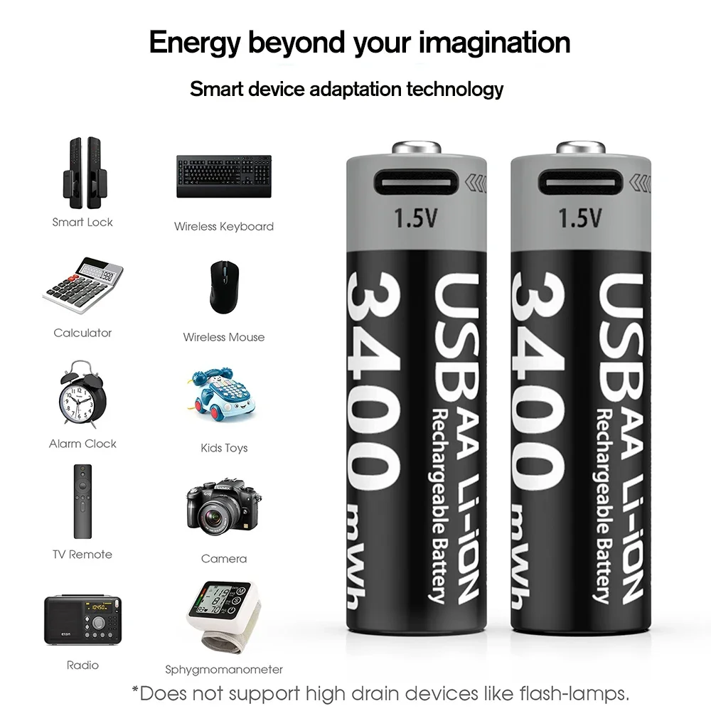 Baterías recargables de litio USB alta capacidad para AA y AAA - imagen 4