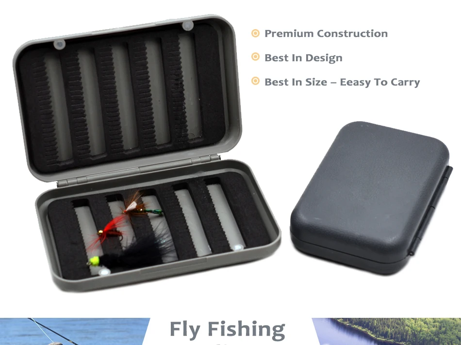 Estuche de pesca MNFT abierto mostrando espuma ranurada
