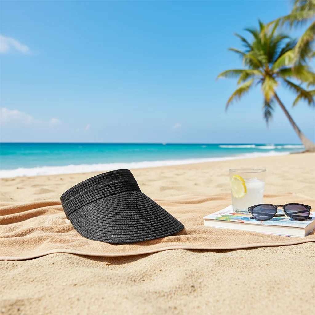 Sombrero de paja plegado dentro de una bolsa de playa