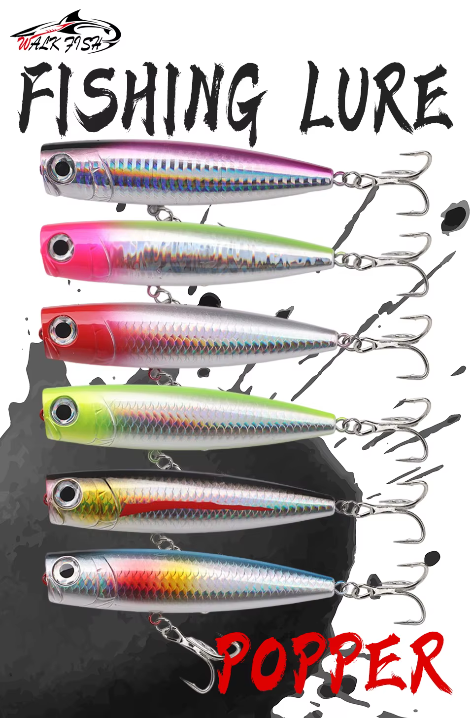 Señuelo flotante WALK FISH Popper 110 mm y 25 g vista general