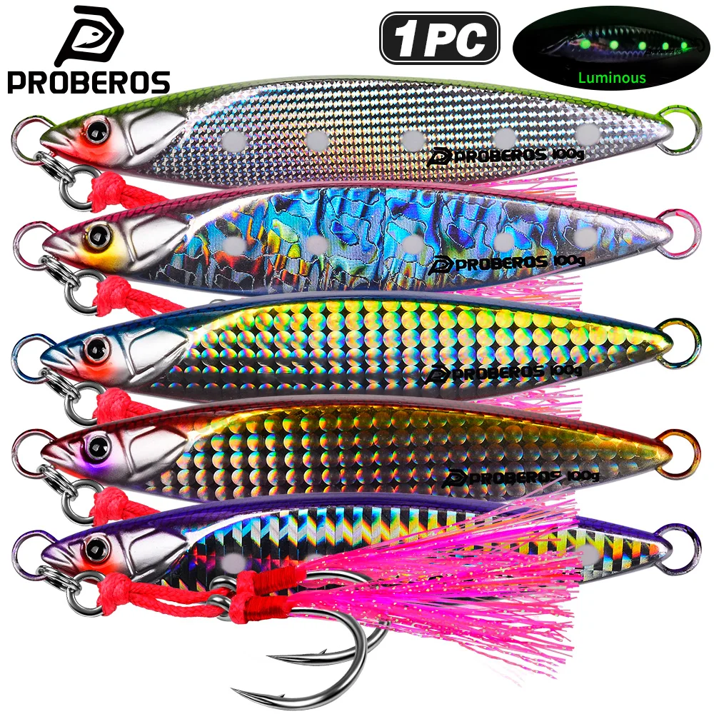 Señuelos de jigging de hierro con pluma luminosa para lubina - imagen 3