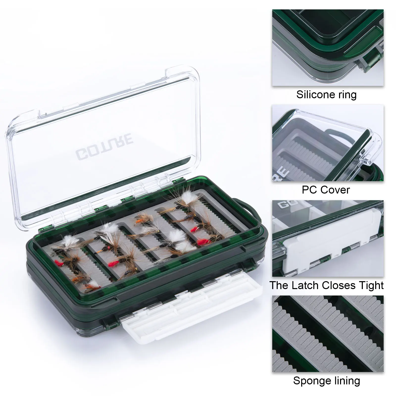 Goture caja de pesca con mosca portátil impermeable con tapa doble - imagen 2