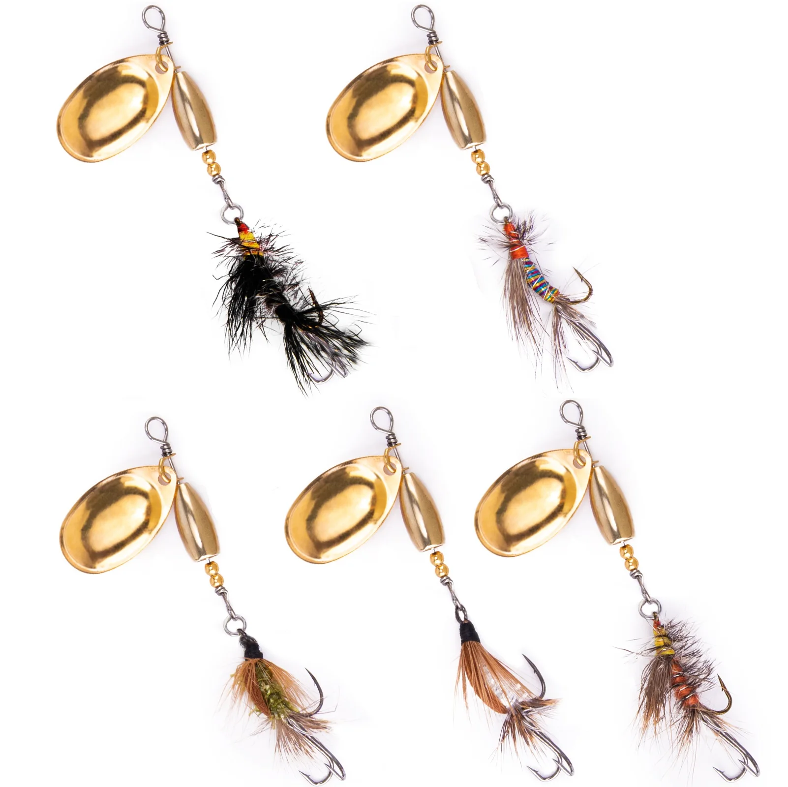 Moscas de pesca con spinner metálico de latón, cebo duro atado a mano - imagen 4