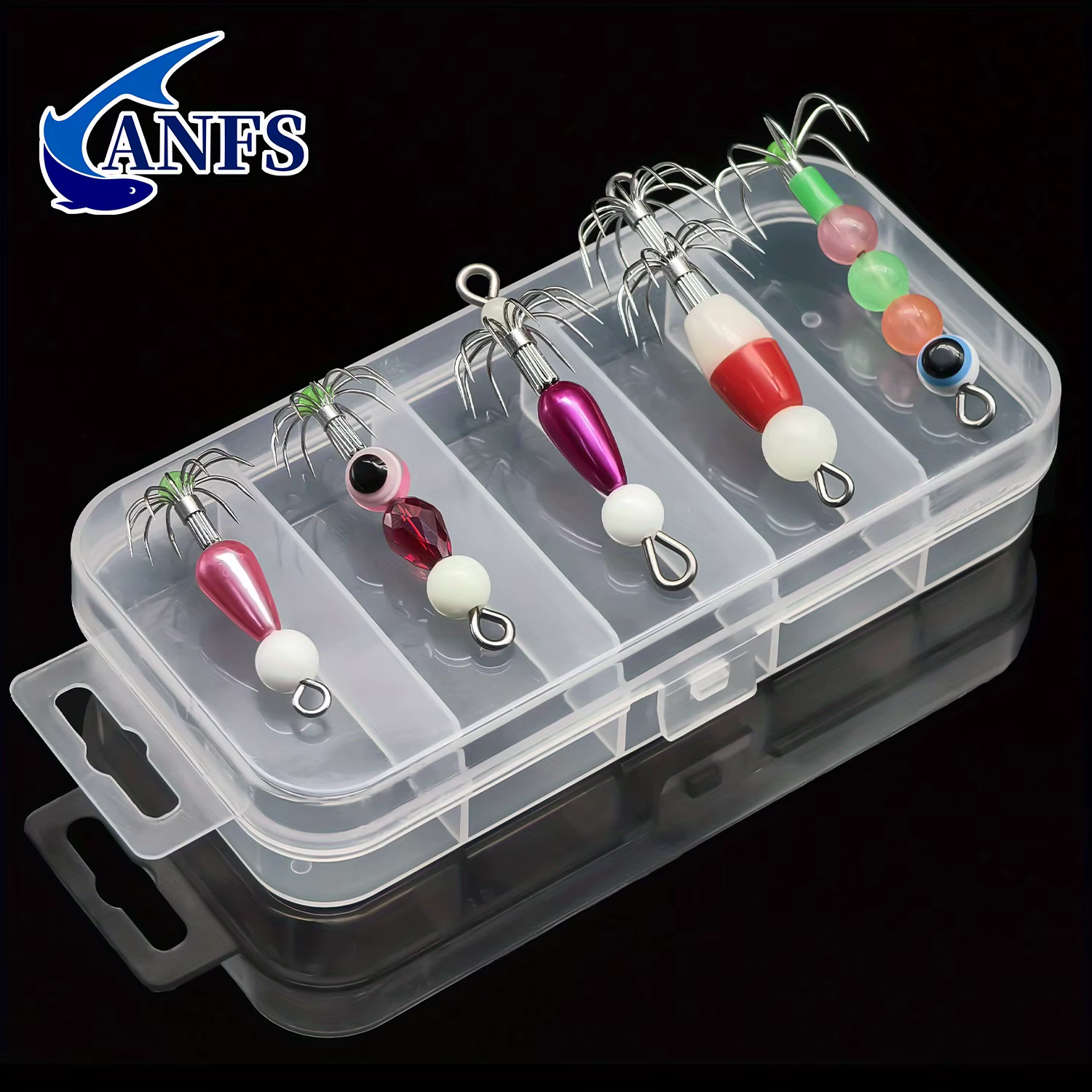 ANFS Anzuelos calamar luminosos kit con caja de aparejos - imagen 3