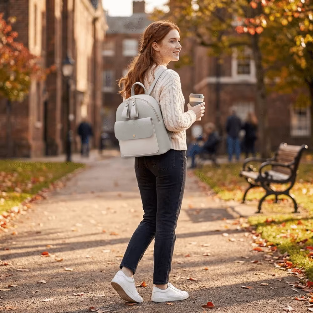 Mochila de Cuero PU con Cremallera – Bolso Pequeño Ajustable - imagen 5