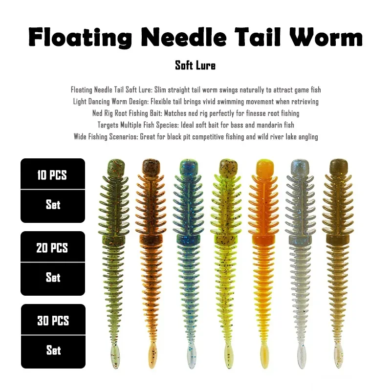 Señuelos blandos flotantes con forma de lombriz