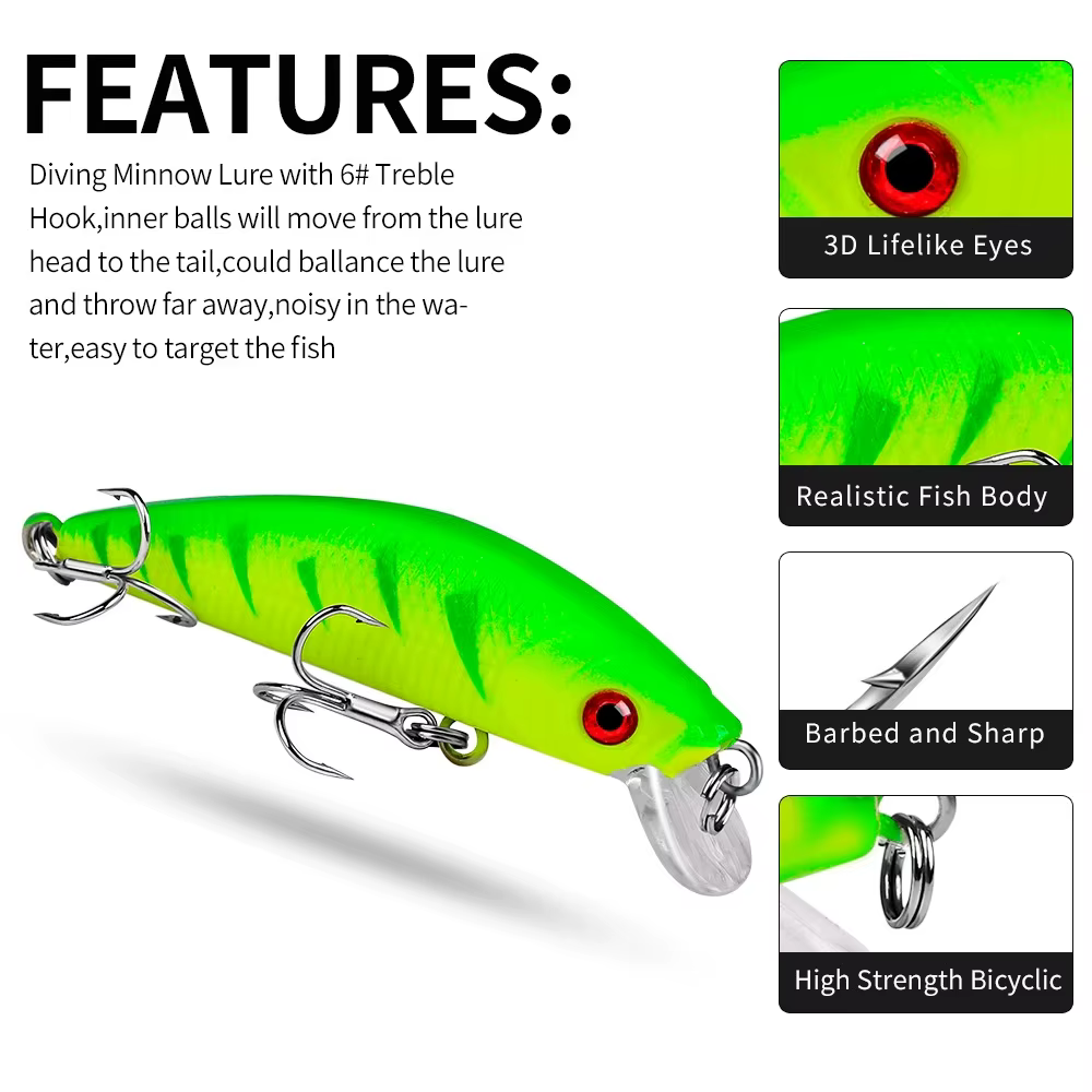 Minnow 18 colores 70 mm – Cebo rígido Wobbler para carpa y bar - imagen 3