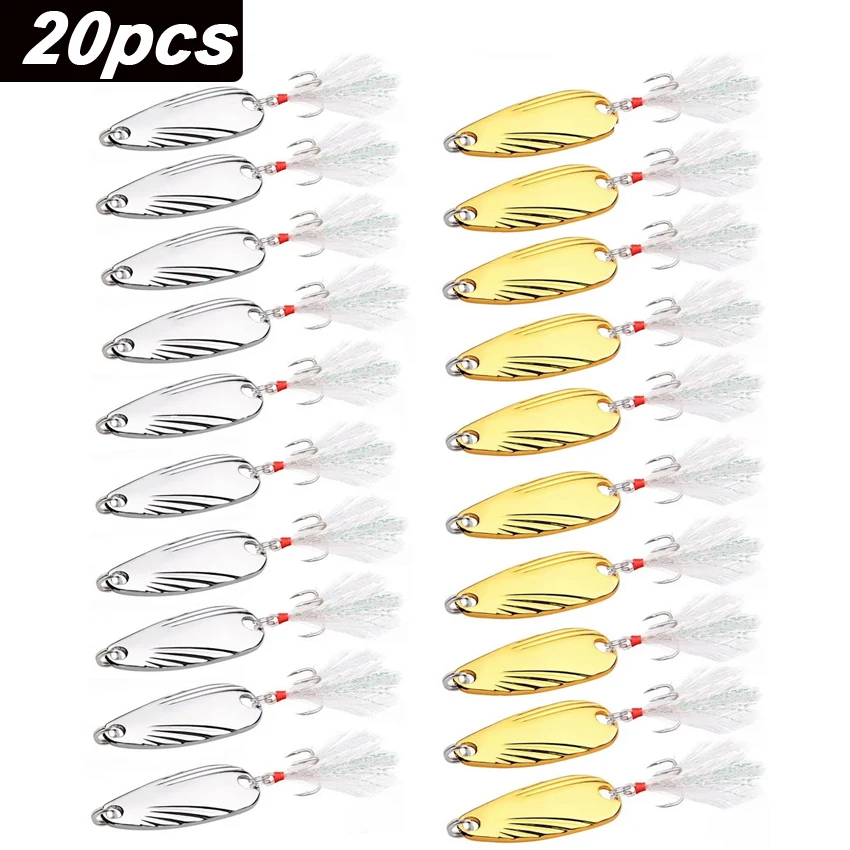 20 señuelos metálicos dorados y plateados
