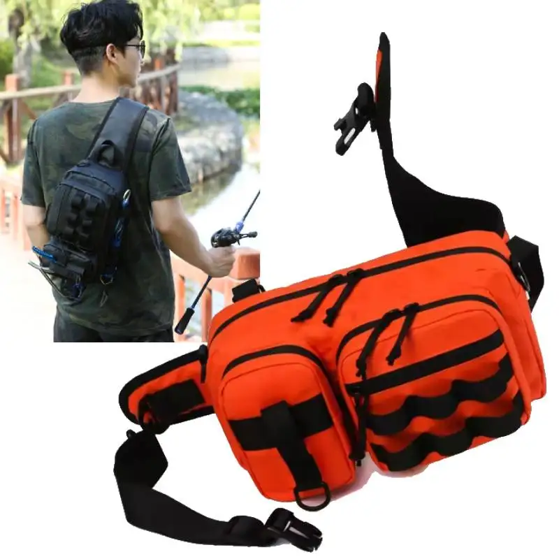 Riñonera táctica Molle para pesca con soporte de caña y señuelos