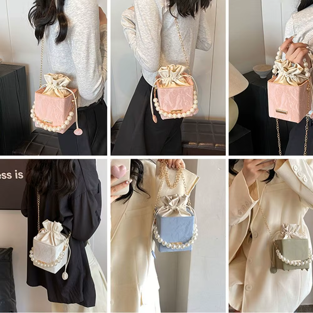 Bolso Bandolera Vintage de Cuero PU con Cadena y Perlas