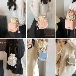 Bolso Bandolera Vintage de Cuero PU con Cadena y Perlas