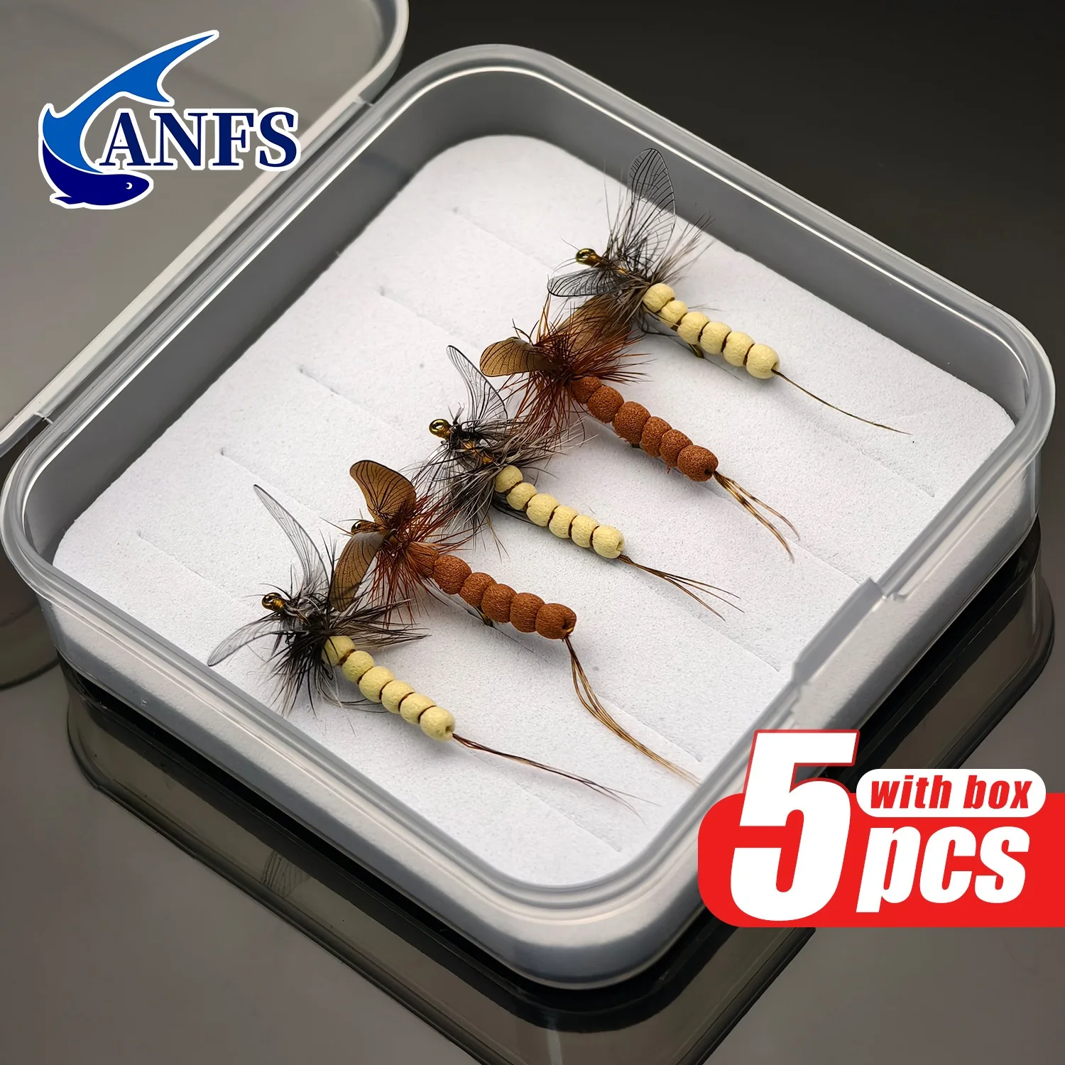 Pack de moscas secas ANFS con alas realistas y cuerpo de espuma