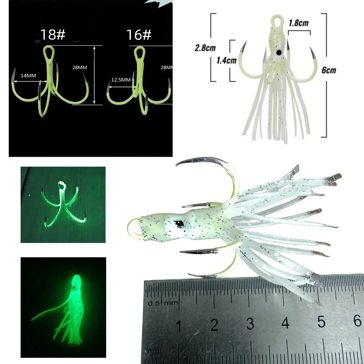 SWOLFY señuelo luminoso pulpo y calamar con faldón de silicona - imagen 4