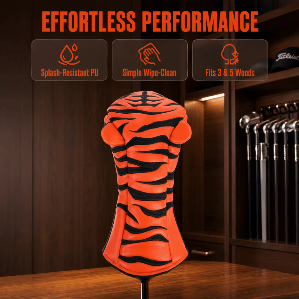 Cobertura de cabeza de golf PU con tigre animado – tallas