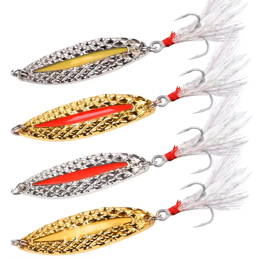 Señuelo Spinner luminoso con pluma y anzuelo triple - imagen 4